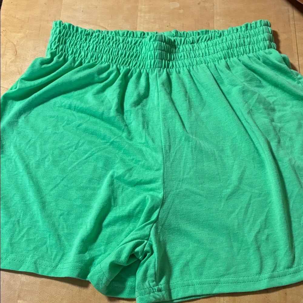 Women’s Green Elastic-Waist Shorts
